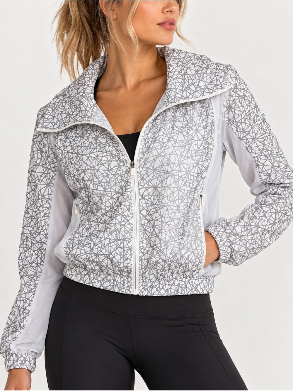 Fabletics Layla Reflective Cropped Jacket White Silver Small